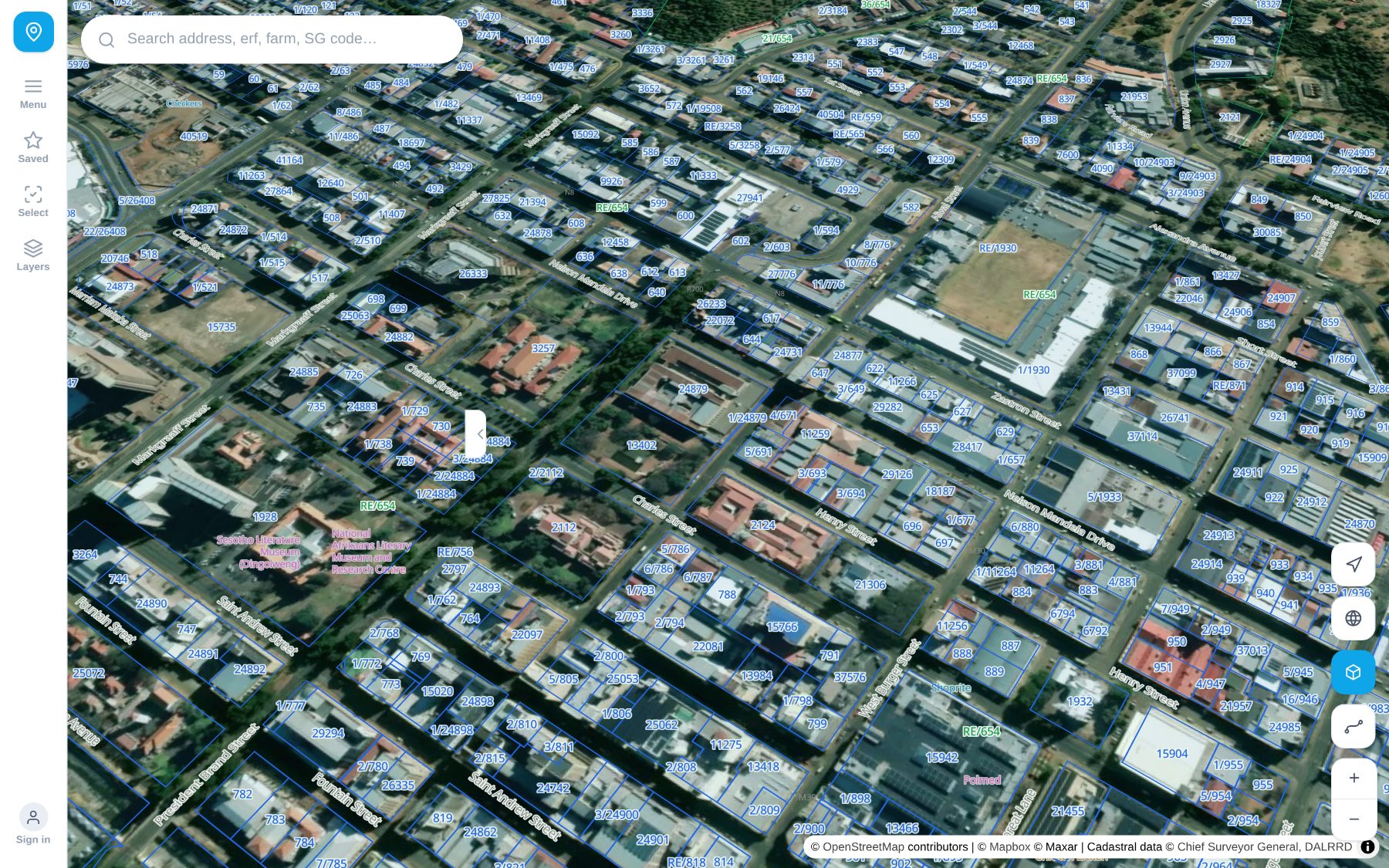 Every property in a South African suburb outlined on satellite imagery